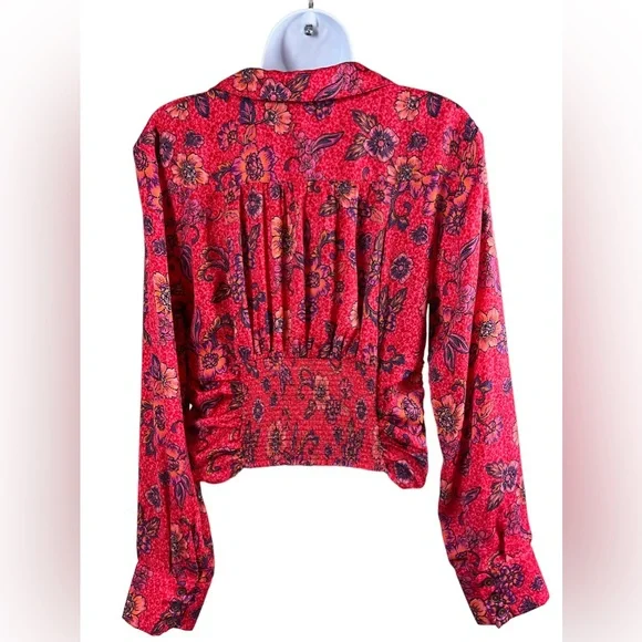 Free People Boho Floral Deep V Neck Long Sleeve Blouse Size Small - Picture 4 of 7